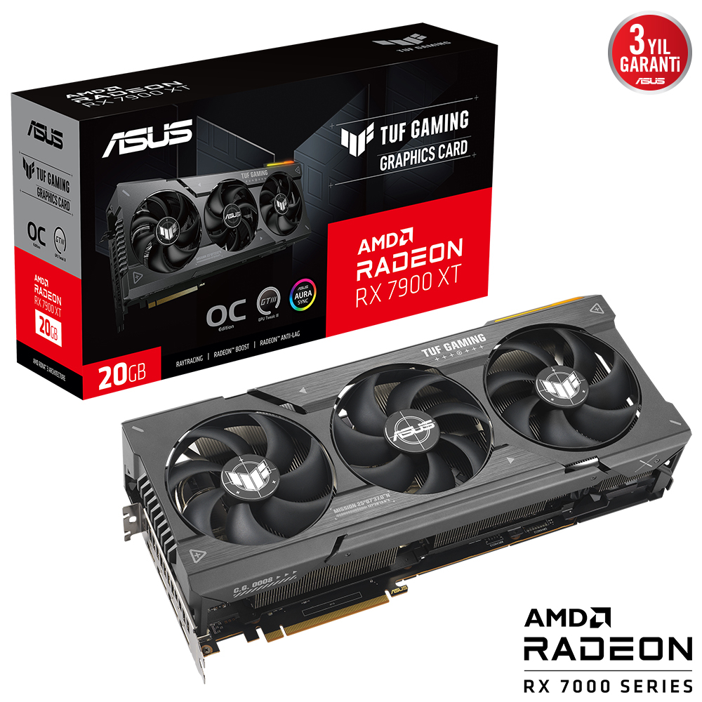 ASUS TUF-RX7900XT-O20G-GAMING 20GB GDDR6 HDMI DP 320BIT isimli ürüne size özel kampanyalı fiyatlarla sahip olun!